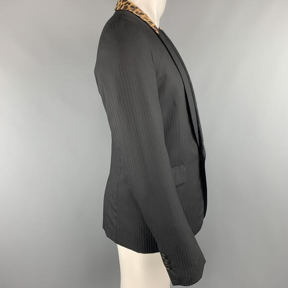 COMME des GARCONS HOMME PLUS M Black Leopard Trim Shawl Collar Sport Coat - Picture 4 of 8